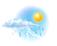 Partly cloudy,
Rain, chance of thunderstorm