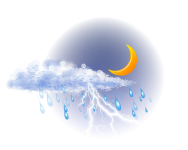 Partly cloudy,
Rain, chance of thunderstorm